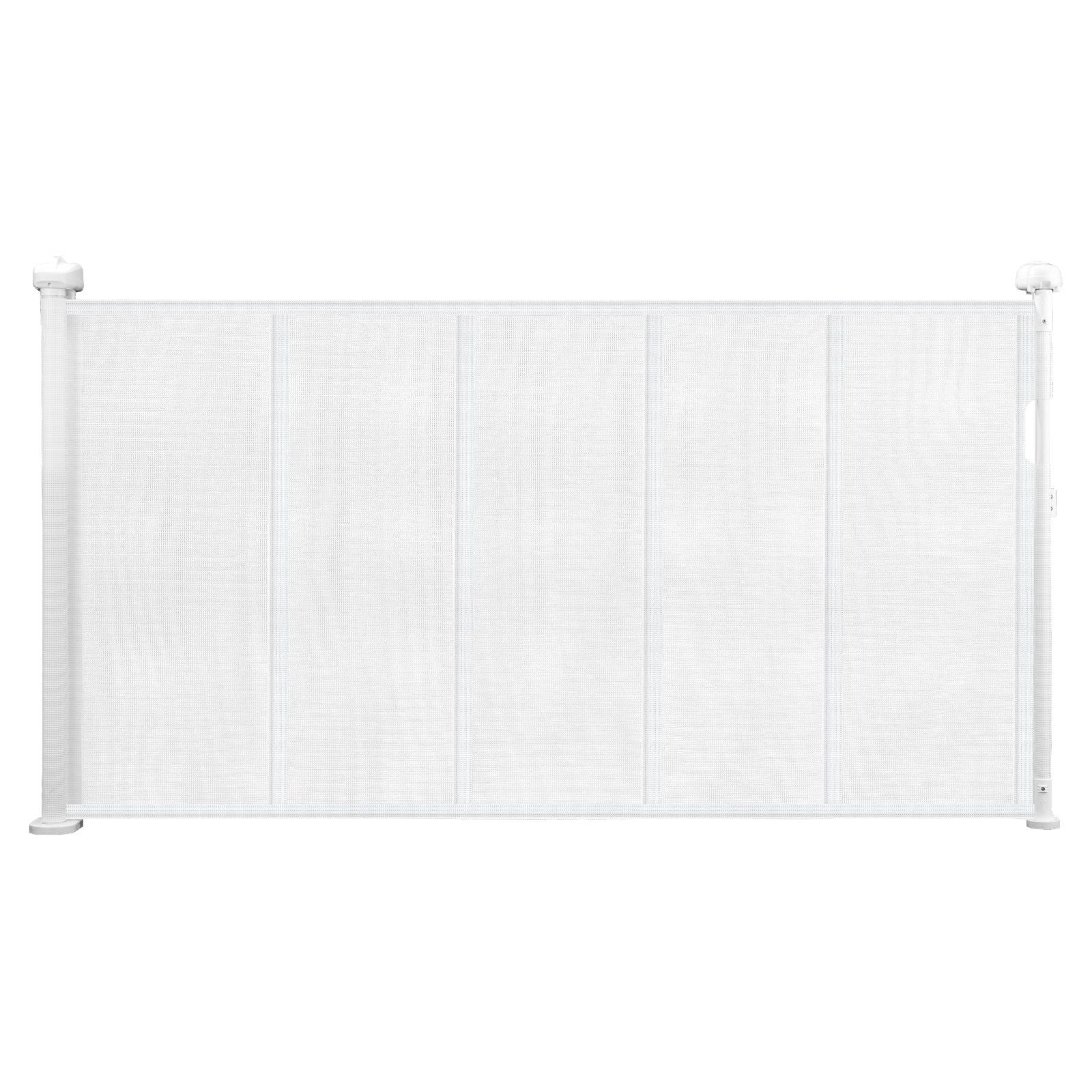 Retractable Baby Gate 34" Tall x 55" Wide, Mesh Material, Anti-Crawl Bottom Strip, One-Hand Operation, for Indoor Stairs Doorways