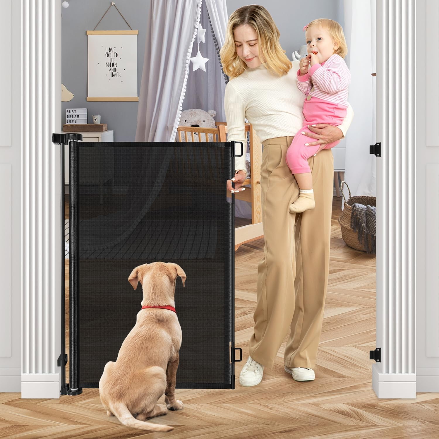 HDJ Retractable Baby Dog Gate 42 Tall Extends to 71 Wide Black Walmart