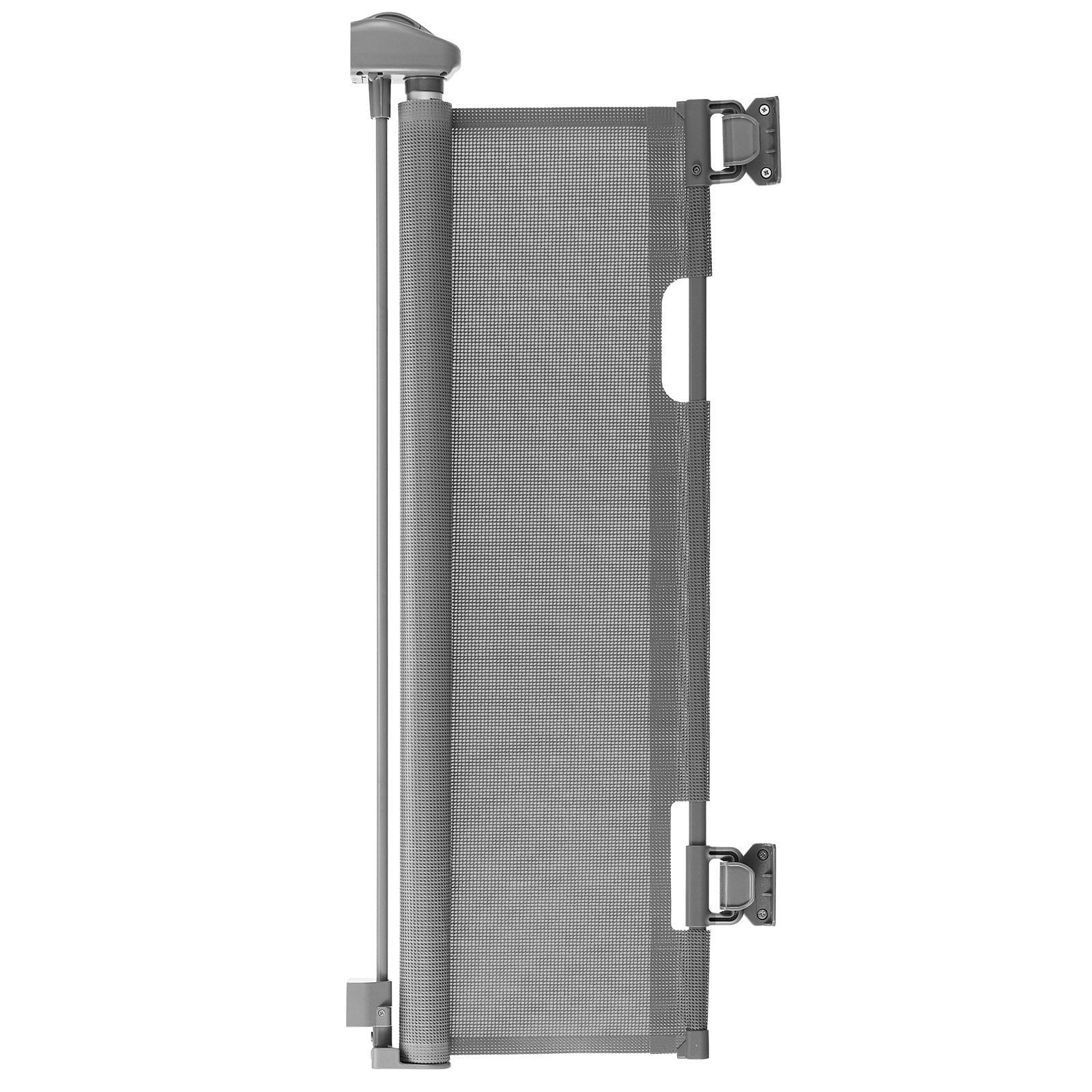Retractable Baby Gate 56.3 Inch Wide 31.3 Inch Tall Security Lock Easy Walk Through Mesh Dog Gate for Stairs Hallways Indoor Outdoor Gray