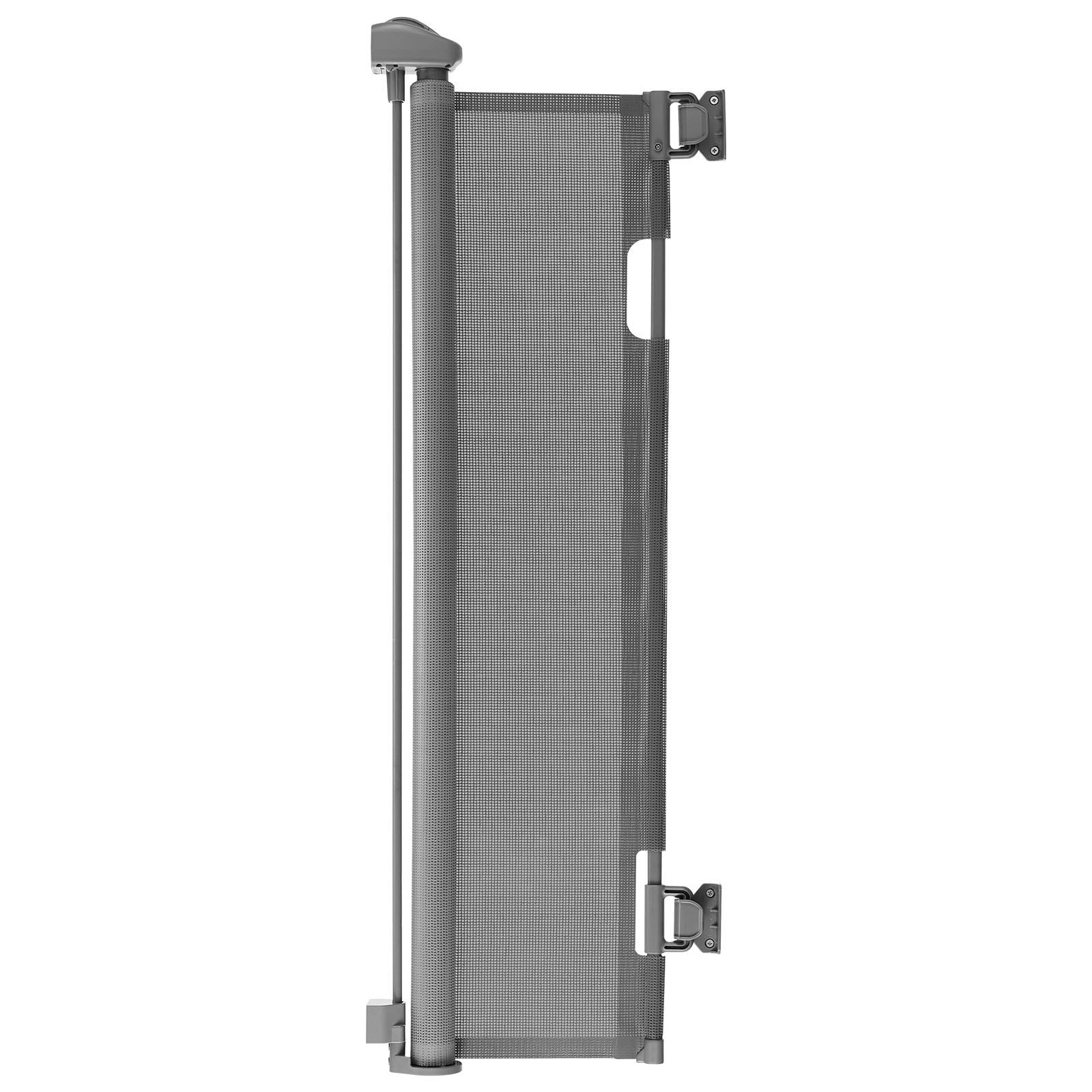Retractable Baby Gate 57 Inch Wide 38.5 Inch Tall Security Lock Easy Walk Through Mesh Dog Gate for Stairs Hallways Indoor Outdoor Gray