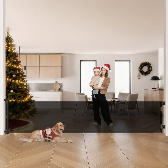 Retractable Baby Gate, Caveen 120" Extra Wide ABS Expandable for Livingroom Outdoor, Black