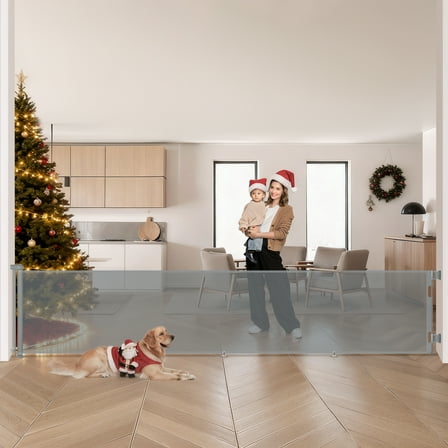 Retractable Baby Gate, Caveen 120" Extra Wide ABS Expandable for Livingroom Outdoor, Gray