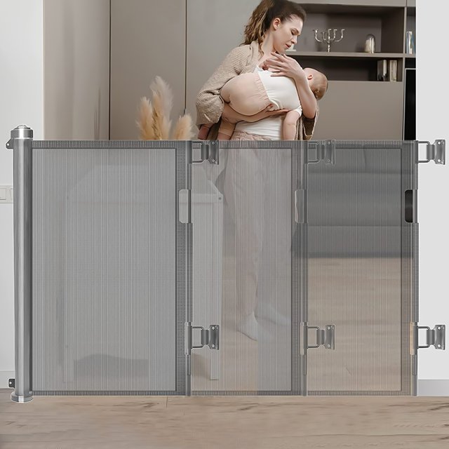 Retractable Baby Gate, Extra Wide Safety Kids or Pets Gate, Mesh Safety