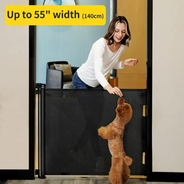 Retractable Baby Gate,Mesh Baby Gate or Mesh Dog Gate,33" Tall,Extends up to 55" Wide,Child Safety Gate for Doorways, Stairs, Hallways, Indoor/Outdoor（Black,33"x55"）