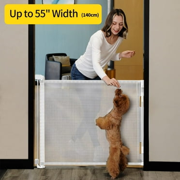 Retractable Baby Gate,Mesh Baby Gate or Mesh Dog Gate,33" Tall,Extends up to 55" Wide,Child Safety Gate for Doorways, Stairs, Hallways, Indoor/Outdoor（White,33"x55"）