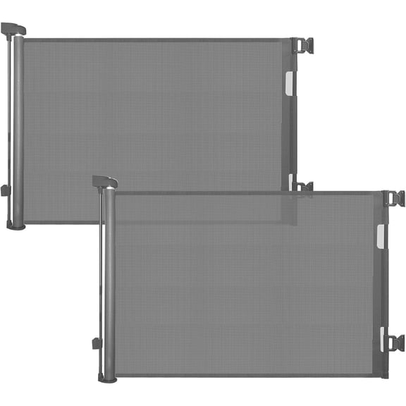 Retractable Baby Gate for Stairs – 33” Height, Expands up to 55” Width – Safety Gate for Infants, Toddlers, Dogs & Pets – Easy Install, Secure Closure, Gray Mesh Design for Indoor & Outdoor Use