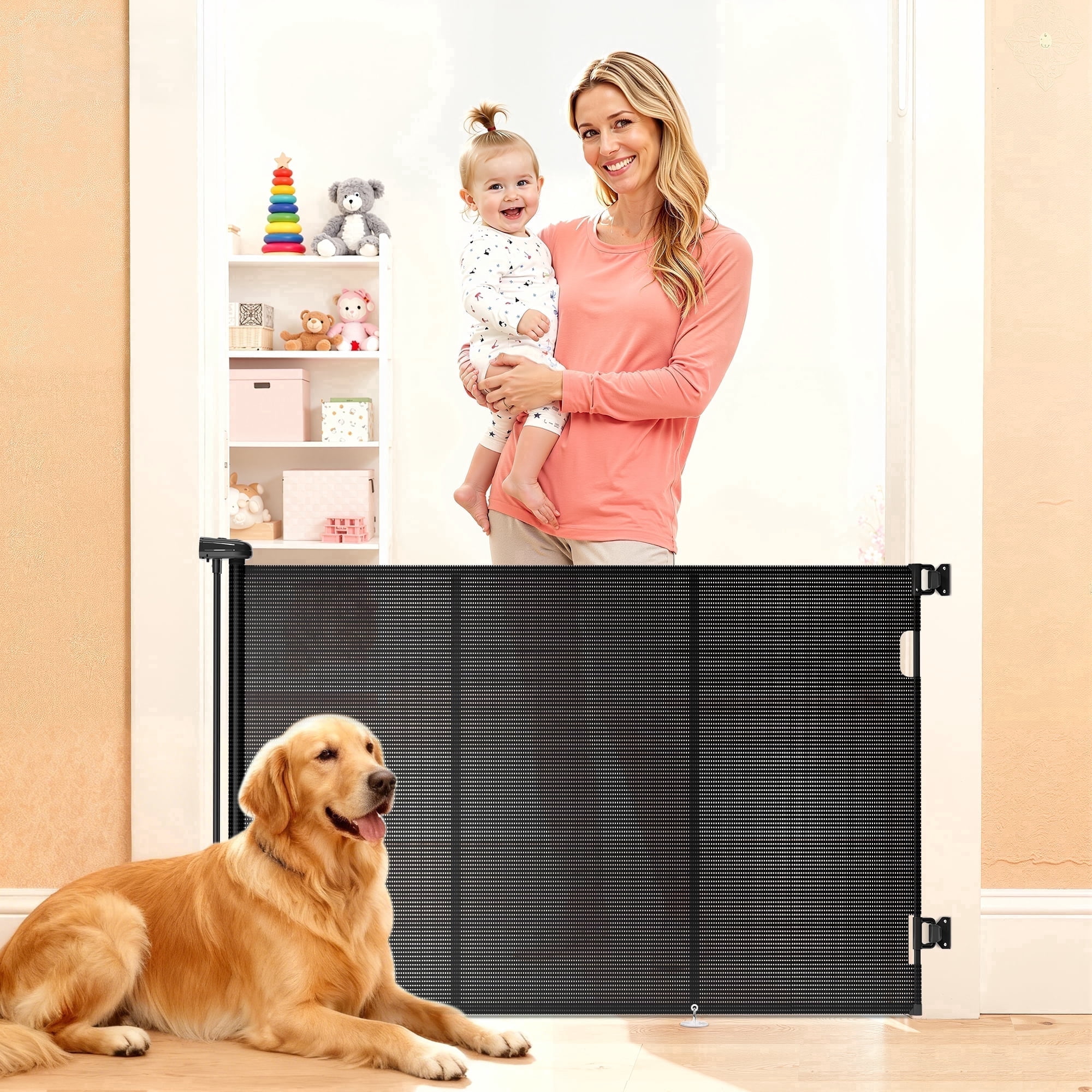 Retractable Baby Gate, TULILLO 42in Tall Baby Safety Gate, 59" Wide Baby Gate Dog Gate for Stair, Doorway, Auto-Lock,Black