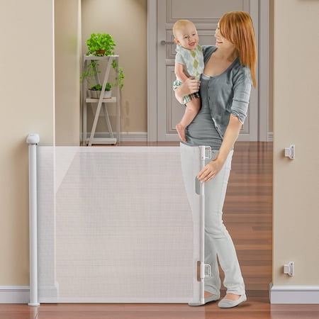 Retractable Baby Gates, BabyBond Baby Gate for Stairs Extra Wide 59” X 33” Tall for Kids or Pets Indoor and Outdoor Dog Gates for Doorways, Stairs, Hallways (33 * 59 inches, White & Punch-Free)
