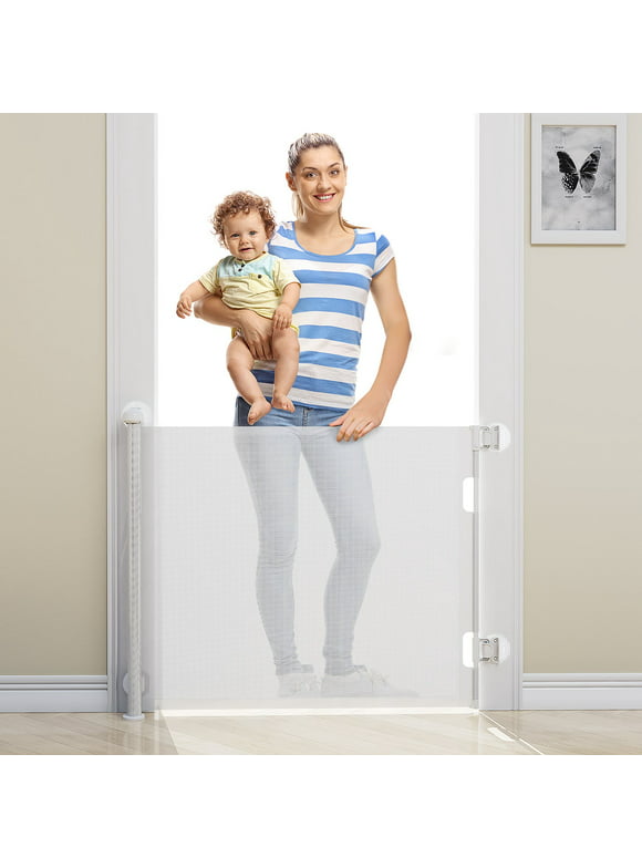 Retractable Baby Gates for Doorway, BabyBond Punch-Free Install Baby Gate Extra Wide 71” X 33” Tall for Kids/Child or Pets Indoor and Outdoor Dog Gates for Doorways, Stairs, Hallways, White
