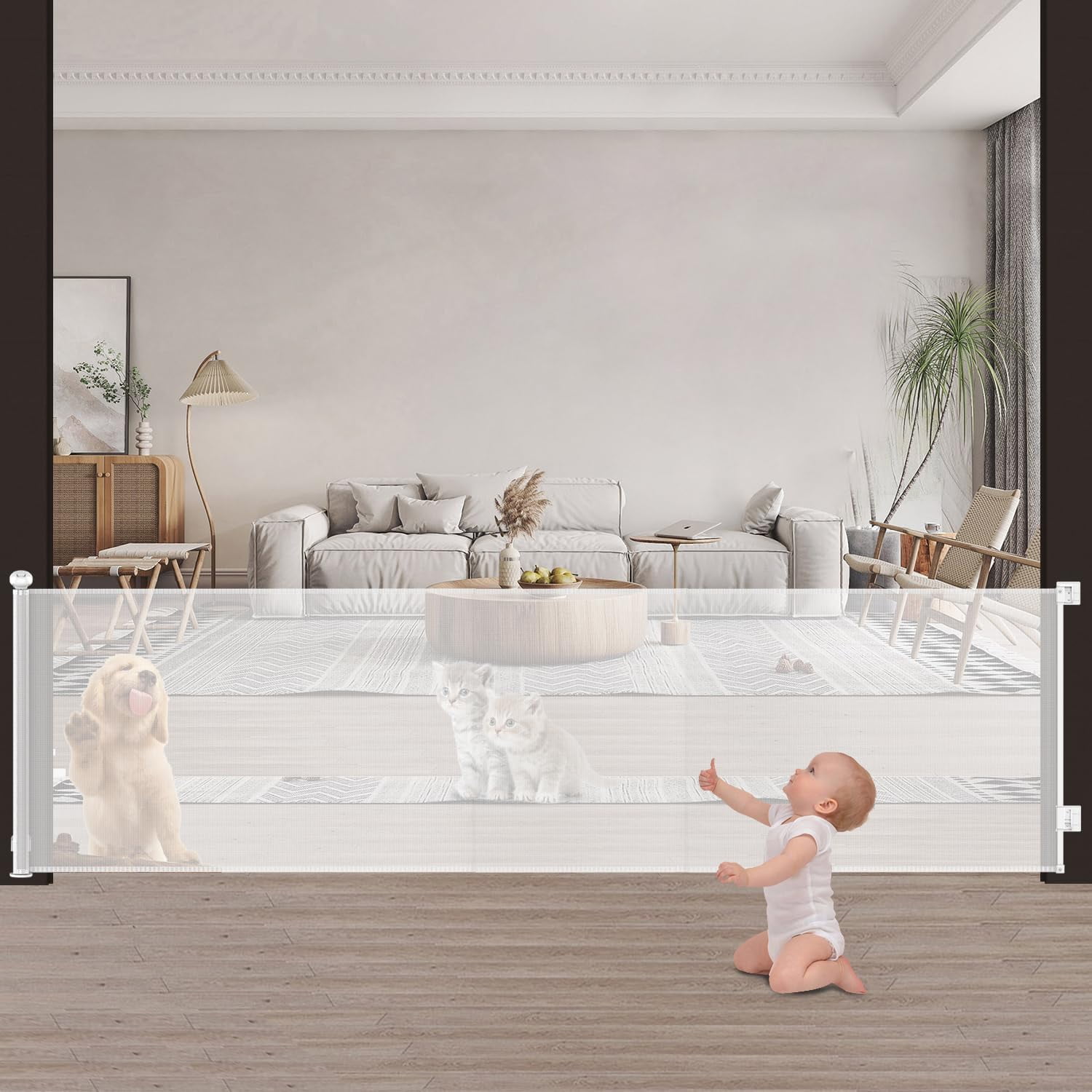 Retractable Baby Gates Extra Wide,120 Inches Extended Mesh Gates for