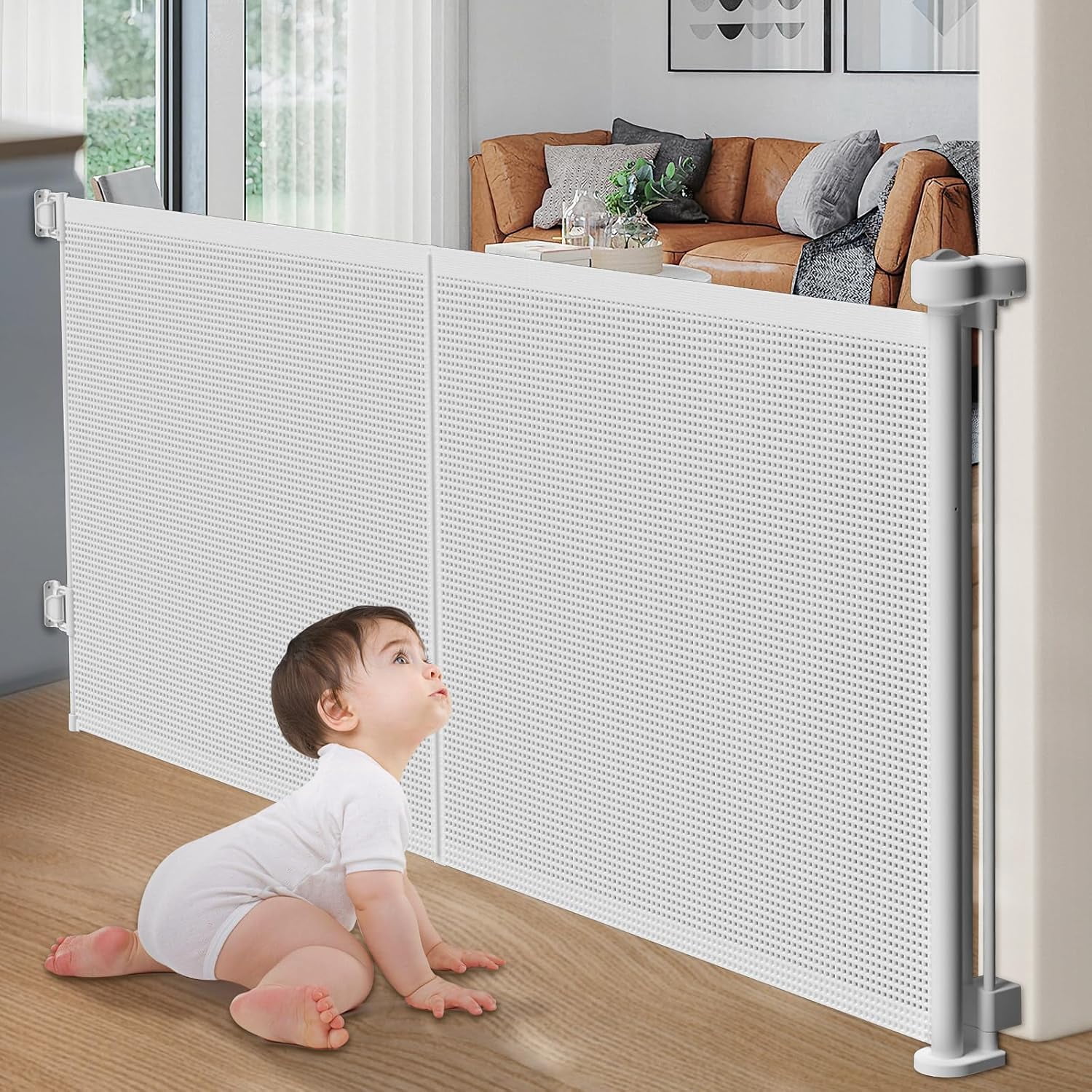Retractable Baby Gates Extra Wide, 41" Tall Extends up to 71" Wide, Dog Gate Indoor for Stairs, Pet Gate with Support Rods for Doorways Hallways Indoor & Outdoor-Black