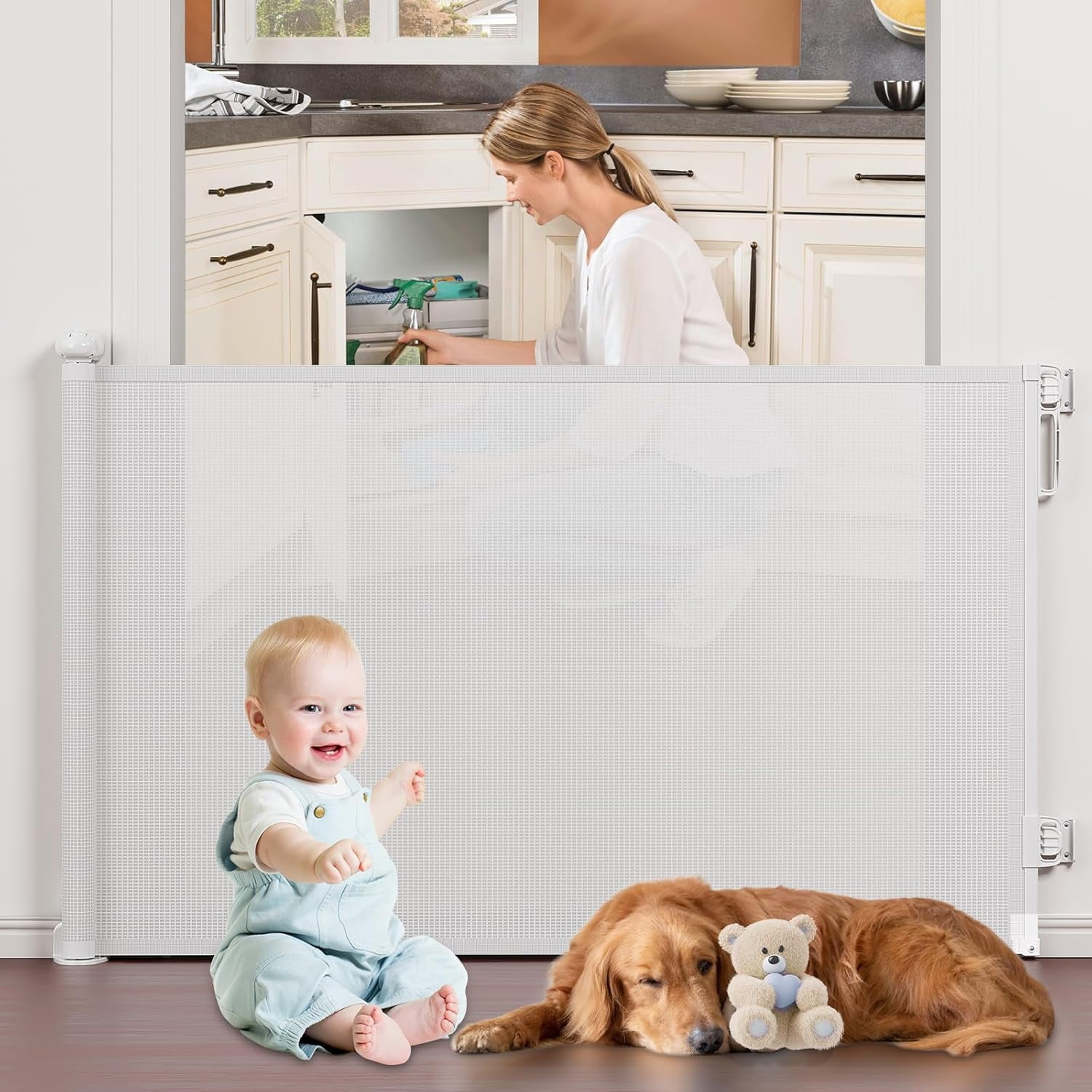 Retractable Mesh Baby Gate - Extra Wide Safety Gate For Indoors/Outdoors, Stairs, Doorways (Up To 59")