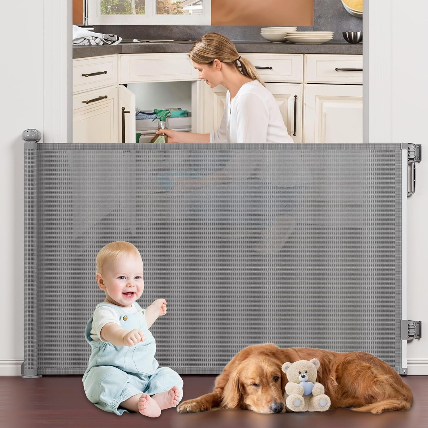 Retractable Baby Gates Extra Wide，Retractable Dog Gate The House