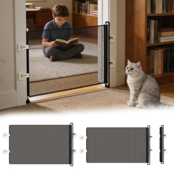 Retractable Pet Safety Gate, Fits Openings Up to 50" Wide, Wall-Mounted for Doorways & Stairs, Mounting Hardware Included