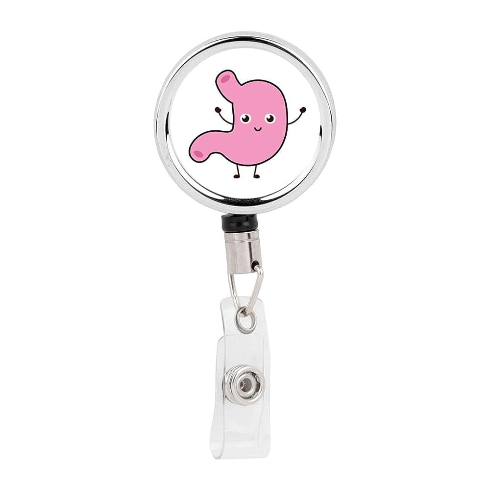 Retractable Badge Holder with Clip, Duty Metal Name Retractable ID Key Belt  Clip Stomach, Funny Cartoon Animated Organs Anime Nurse Doctor ER Work Gift  