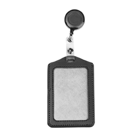 Retractable Badge Holder with Horizontal Leather Card Cover, Credit Card Holder for Students & Staff, Nylon Retractable Reel 28.3", Black, By Preplabs