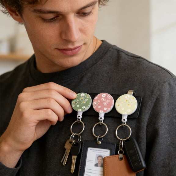 Retractable Badge Holder Set of 3, Funny ABS ID Card Reel with Keychain, 58cm Extendable for Nurses Teachers Students Office Workers