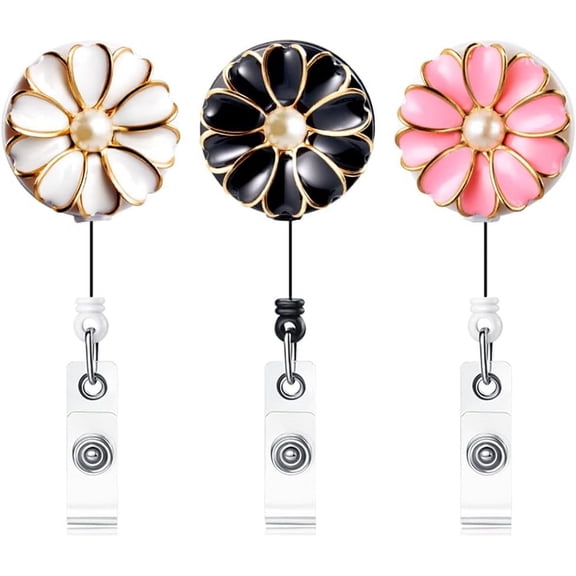 Retractable Badge Holder with Alligator Clip, 24 inch Retractable Cord, ID Badge Reel with Pearl, 3 Pack (Multiple)