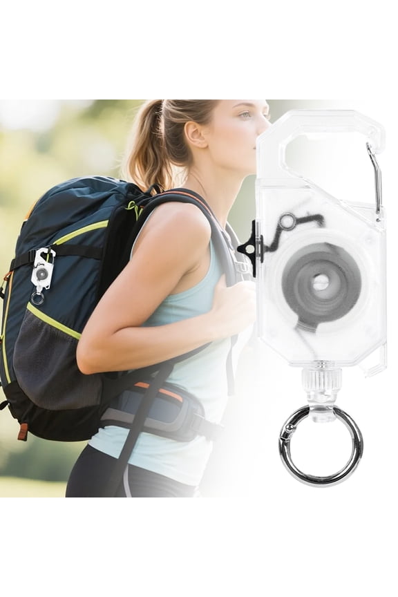 Retractable Badge Reel Carabiner Keychain with Anti-Lost ID Holder, Secure Access Control, Lightweight & Durable for Fishing, Camping, Hiking, Outdoor Use, White
