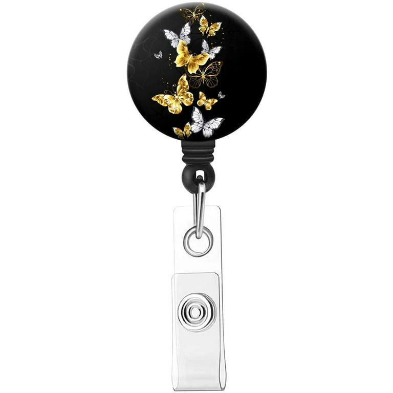 Retractable Badge Reel Clip, Nursing Badge Reels with Alligator Clip,Cute Badge  Holder Name Decorative Badge Clip on ID Card Holders(3pack Golden Flowers)  