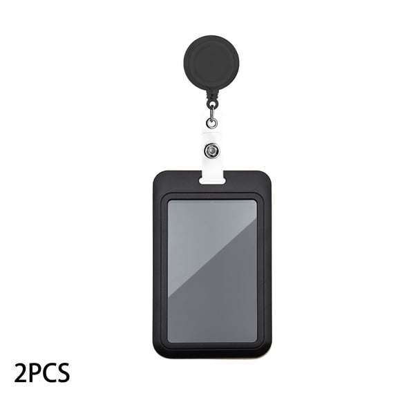 Retractable Badge Reel with ID Card Holder - 2 Pack Plastic ID Badge Clips for Office, & Nurse Use, Durable Clear Cover & Smooth Extendable Cord, Convenient and Comfortable ID Storage Black
