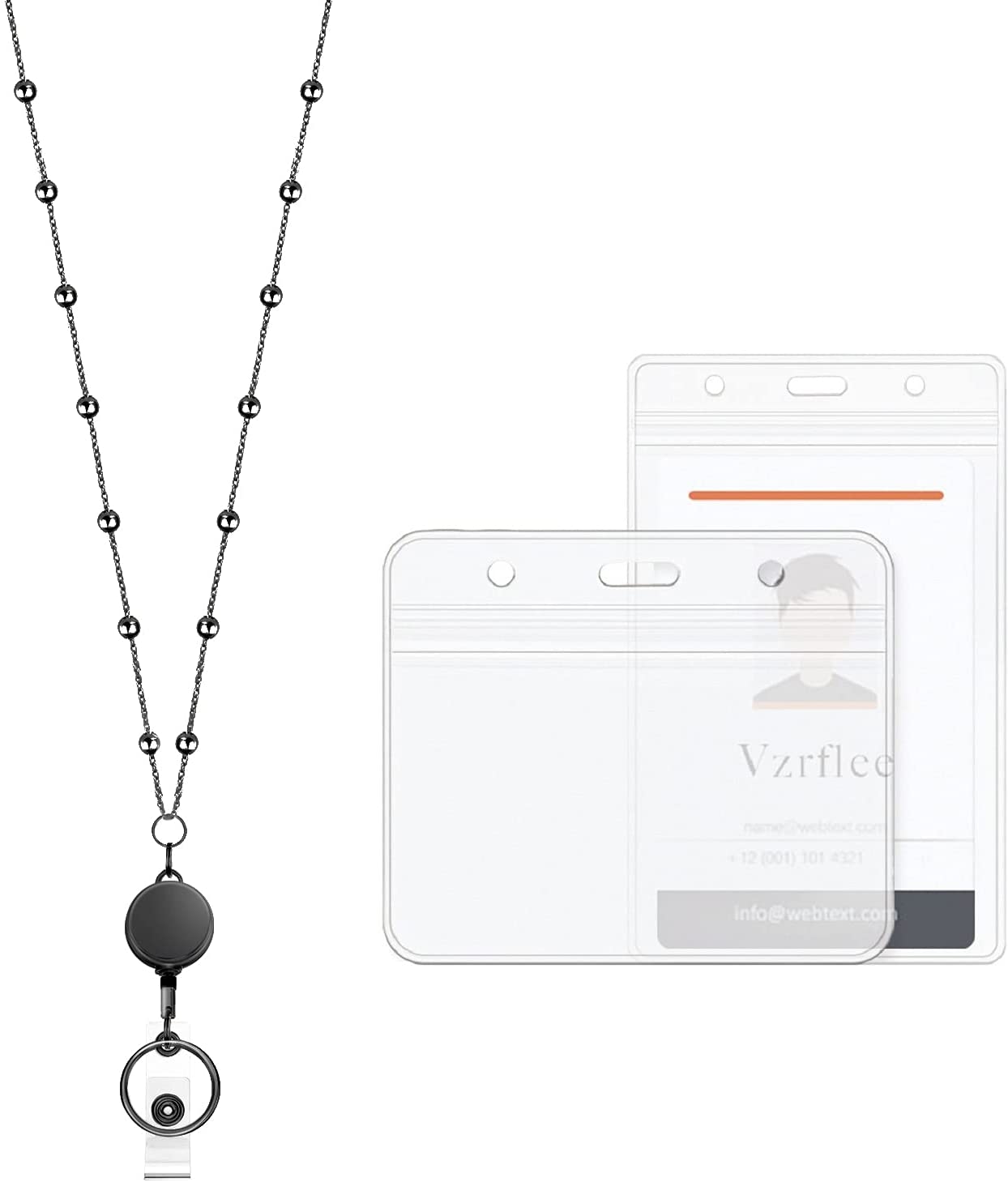 Blulu Retractable Badge Reel Lanyard Necklace – Stainless Steel Beaded Chain With 3 ID Holders, Silver, Stylish & Practical - View #6