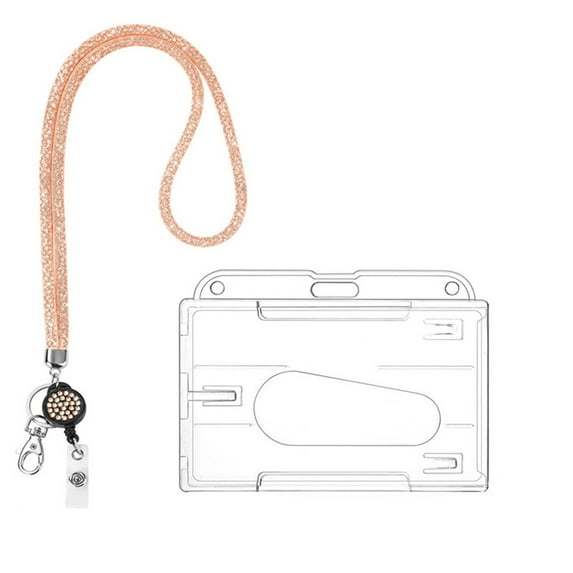 Retractable Badge Reel Lanyard with Id Holder, Crystal Lanyard– Sparkly Id Badge Holder Neck Strap, Cruise Lanyard Necklace with 1 Pieces Name Badge Holder Clip Champagne