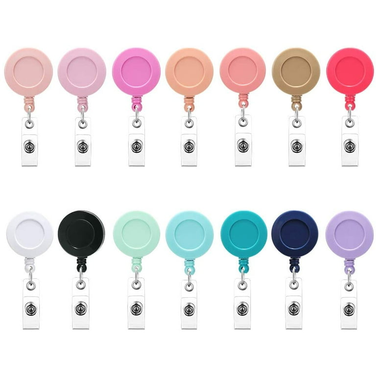 Retractable Badge Reel, Mixed Random Solid Color Nurse Id Badge Holder With  360 Swivel Alligator Clip (pack Of 14)