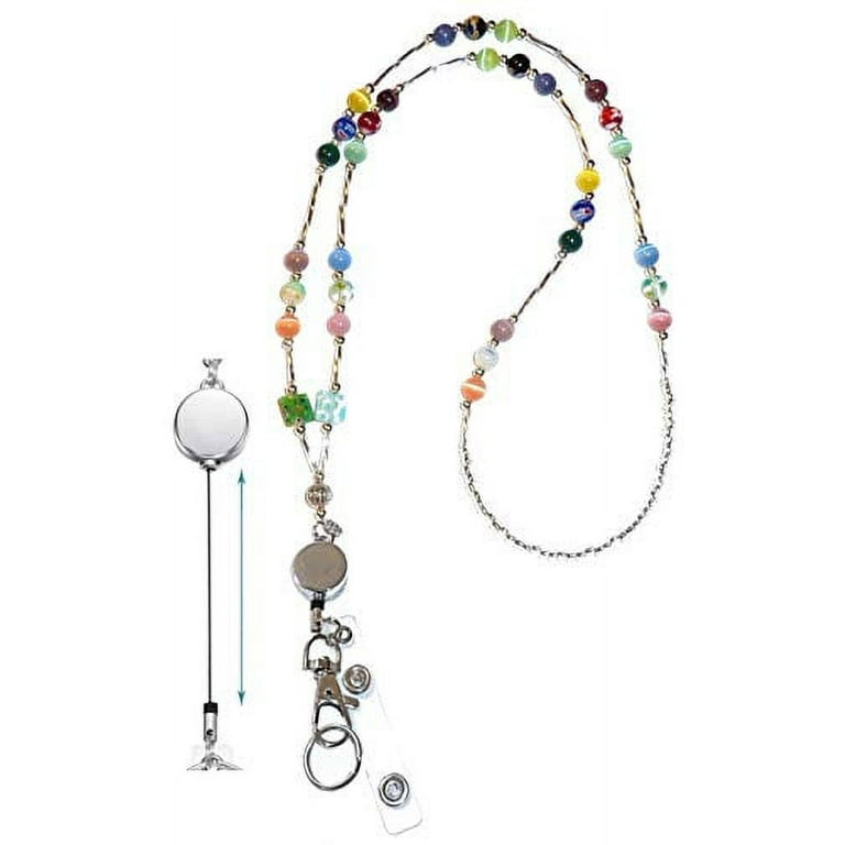 Retractable Badge Reel, Super Slim Multicolored Women's Style Beaded  Fashion Lanyard Necklace, 34 Strong Jewelry Lanyard, ID Holder, Keys 