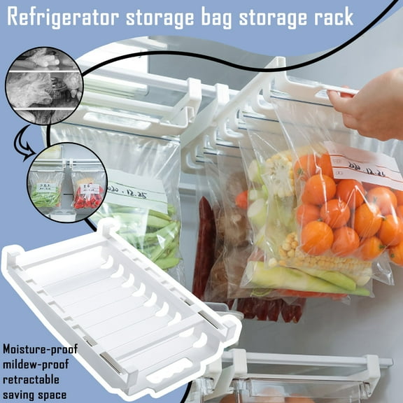 Retractable Bag Storage Rack for Kitchen and Refrigerator, Adjustable Length 30-49cm, Slide Out Tray Organizer for Sealed Bags, Easy Install No Tools, Space Saving
