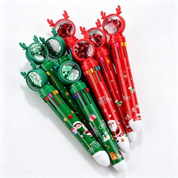 Retractable Ballpoint Pen, 10 Color Multi Ink Christmas Pen Set Smooth Writing Quick Switch Holiday Stationery, for Journaling Note Taking S*chool Office Christmas Gift Giving