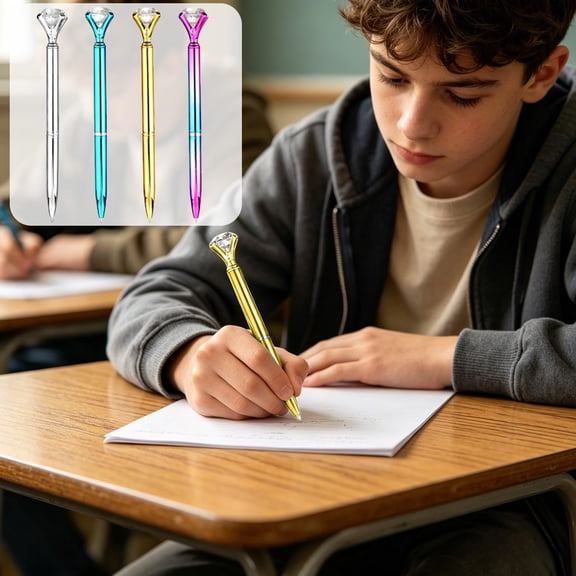 Retractable Ballpoint Pen Diamond Crystal Top • Rotating Core Black Ink Pen • Slim Metal Body, Decorative Writing Pen for Office, Journaling, Gifting