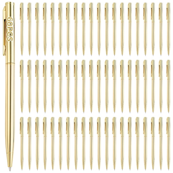 Retractable Ballpoint Pens 60 Pack, Gold Metal Body Click Pens, Professional Writing Instruments, Smooth Flow Office Supplies, Business Meeting Pens with Medium Point