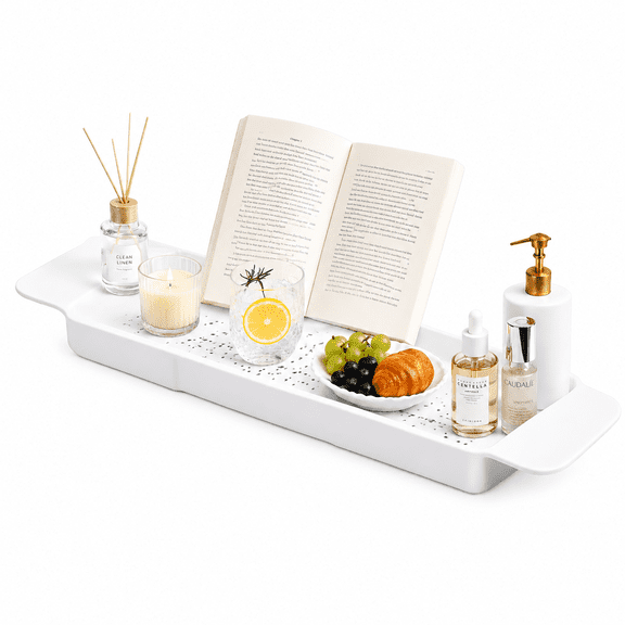 Bathtub Caddy Tray, Expandable Multifunctional for Wine Book Bath Tray for Tub White