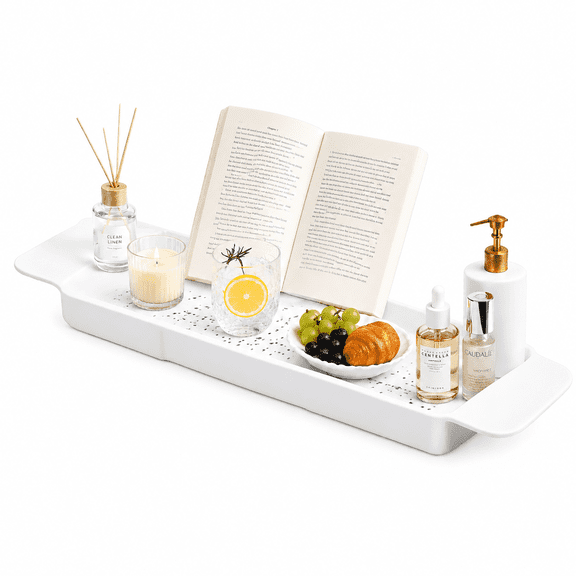 Bathtub Caddy Tray, Expandable Multifunctional for Wine Book Bath Tray for Tub White