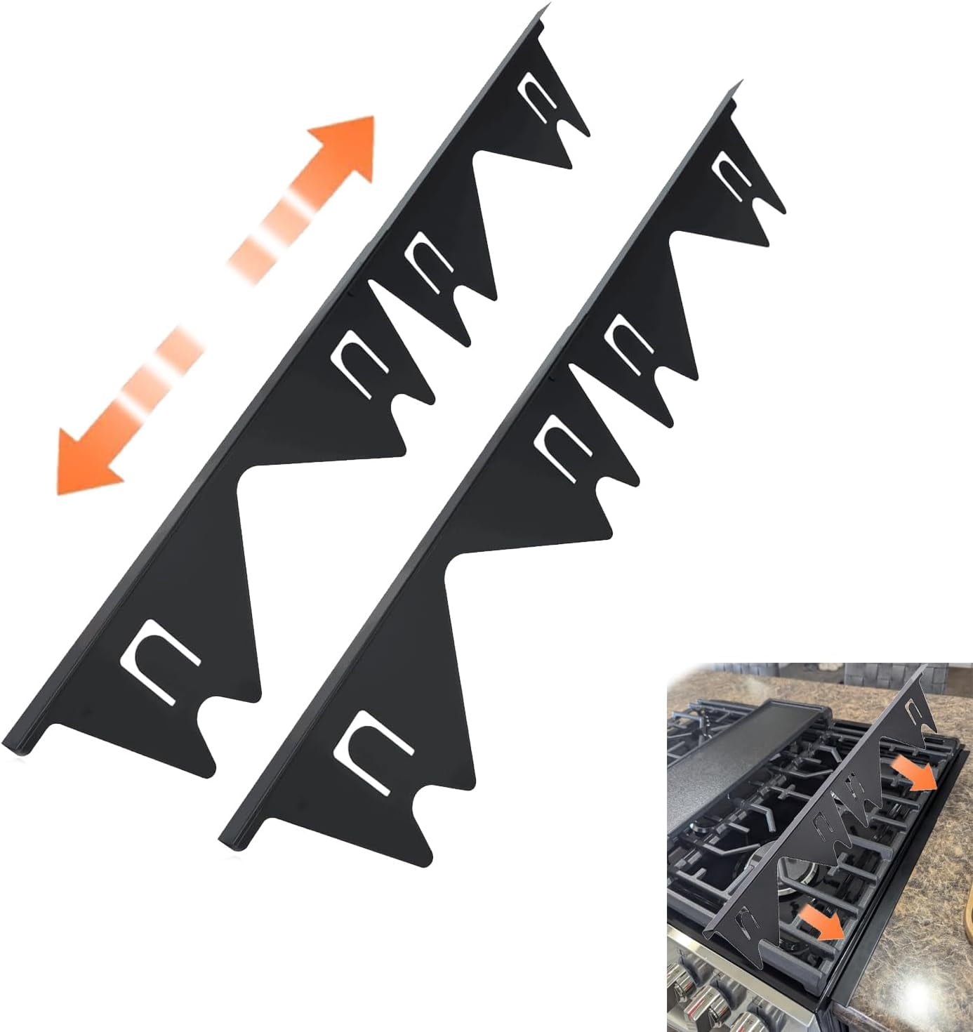Retractable Black Stove Gap Covers (2 Pack) - Stainless Steel Gap Filler for Stove and Countertop, Heat Resistant Oven Side Guards, Adjustable Length 13.8" to 27.6", Easy to Clean
