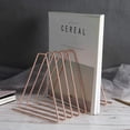 thumbnail image 1 of Retractable Book Ends, Electroplated Metal Wire Desktop Book Organizer Bookshelf Rack, Triangular Style, Suitable for Storing Books, Magazines, Perfect for Office, Dormitory and Bookshelf - Rose Gold, 1 of 7