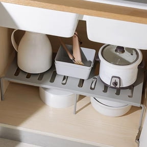Retractable Under Cabinet Shelf for Kitchen, Expandable Space Saving Storage Rack Adjustable from 17 to 27 Inch, Heavy Duty Organizer for Spices Dishes and Cooking Tools