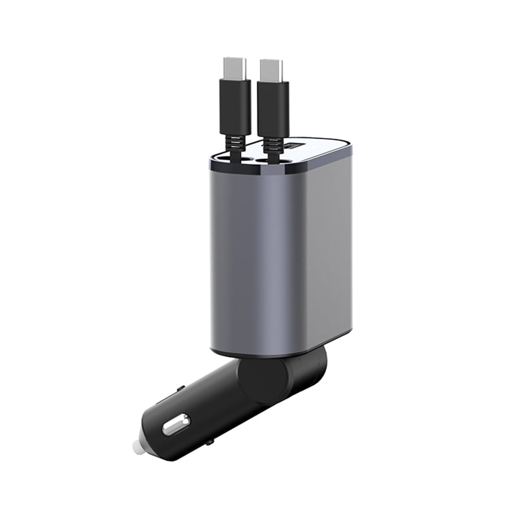 Retractable Cable 2 USB C Car Charging with Retractable Wire and Safe Charging
