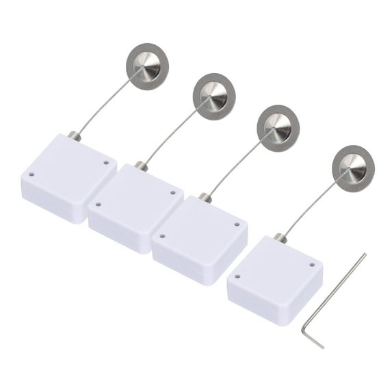 Retractable Cable Lock with Double-Sided Adhesive Slow Remote Lock Round Iron Cap 600g 4Set White