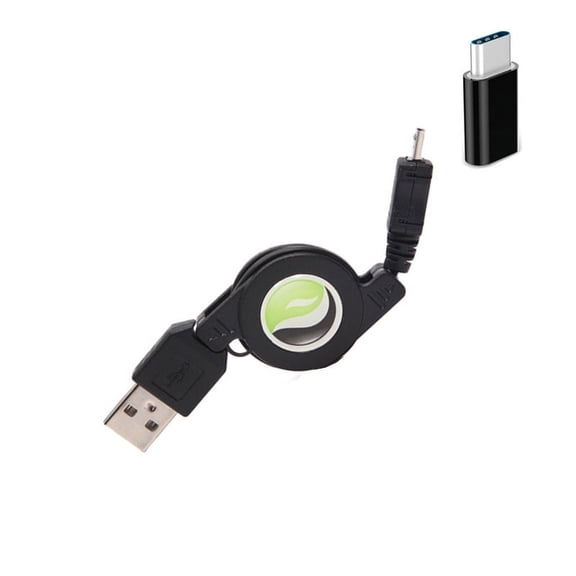 Retractable Cable with USB-C Adapter for TCL NxtPaper 11/Tab 11 - Power Wire Fast Charger Cord Sync Black