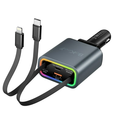 4 in 1 Retractable Car Charger, 131w Cigarette Lighter Adapter USB C, Type C Retractable Fast Charging Car Charger Adapter Multi Port for iPhone16/15/14/13/12/11,Galaxy,Pixel