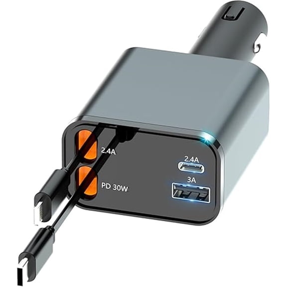 Retractable Car Charger 4 in 1 for Cars, 69W Retractable USB C Car Charger with 31.5in Cable, Fast Charging, Compact Cars Accessories for Daily Driving