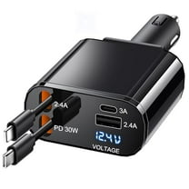 Retractable Car Charger 66W USB C Retractable with Cables,Car Phone Charger for iPhone 16/15/14 Android,Galaxy,Pixel,Car Accessories Fast Charging for Men Women,Black,