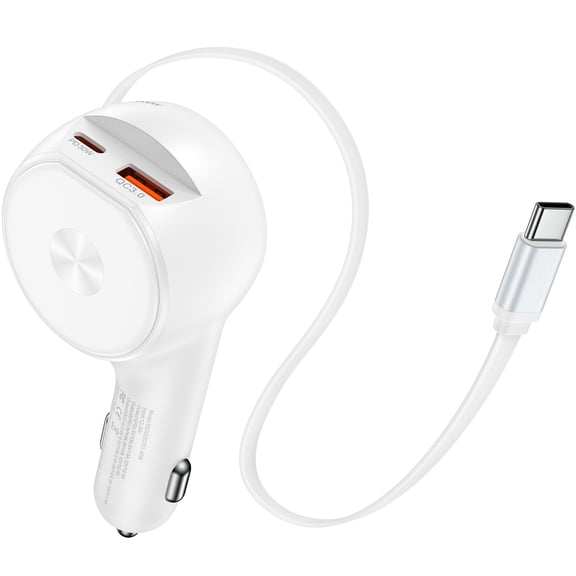 Retractable Car Charger,78W HopePow 3 in 1 Retractable Car Charger with Type C Cables USB C Car Charger Fast Charging Car Charger Adapter Compatible with iPhone 17 16 15 Pro Max,White