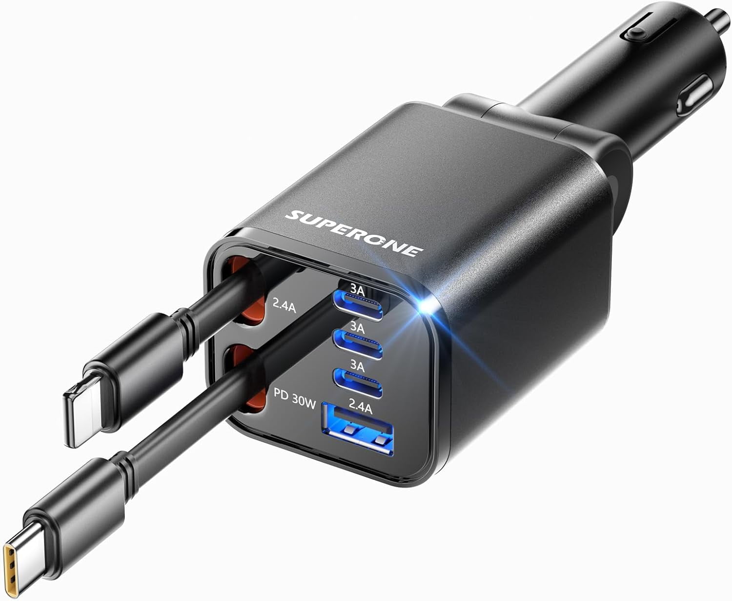 Retractable Car Charger, 99W Car Phone Charger with Cables Fast Charging, USB C Car Charger Adapter for iPhone 17 16 15 14 13 12, Samsung, Black