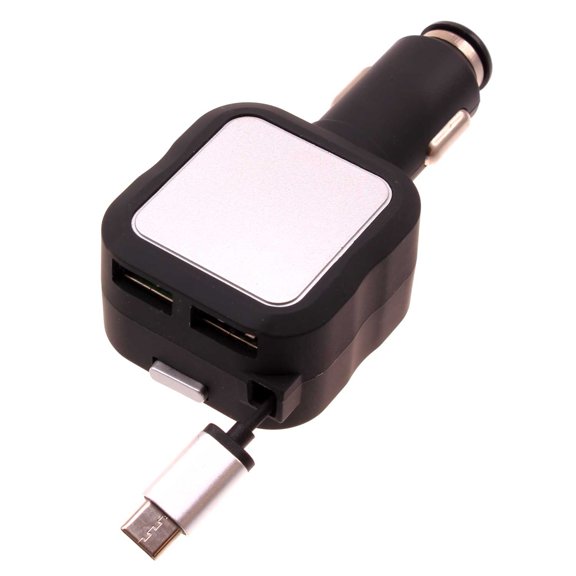 Retractable Car Charger for Cricket Vision Plus/Innovate E 5G - 4.8Amp Type-C 2-Port USB Fast Charge DC