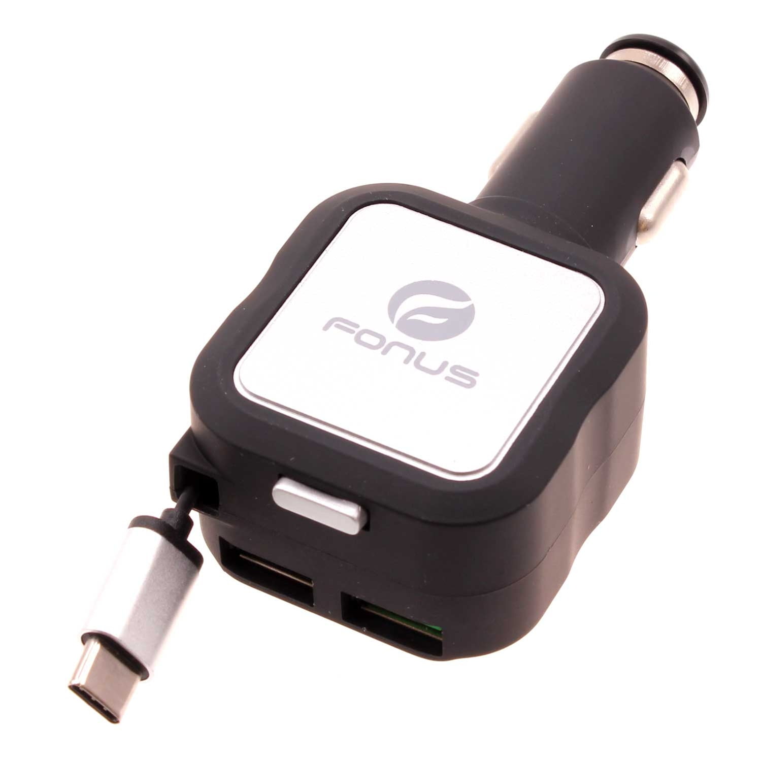 Retractable Car Charger for Motorola Moto G Stylus 5G (2024) - 4.8Amp Type-C 2-Port USB Fast Charge DC for Motorola Moto G Stylus 5G (2024)