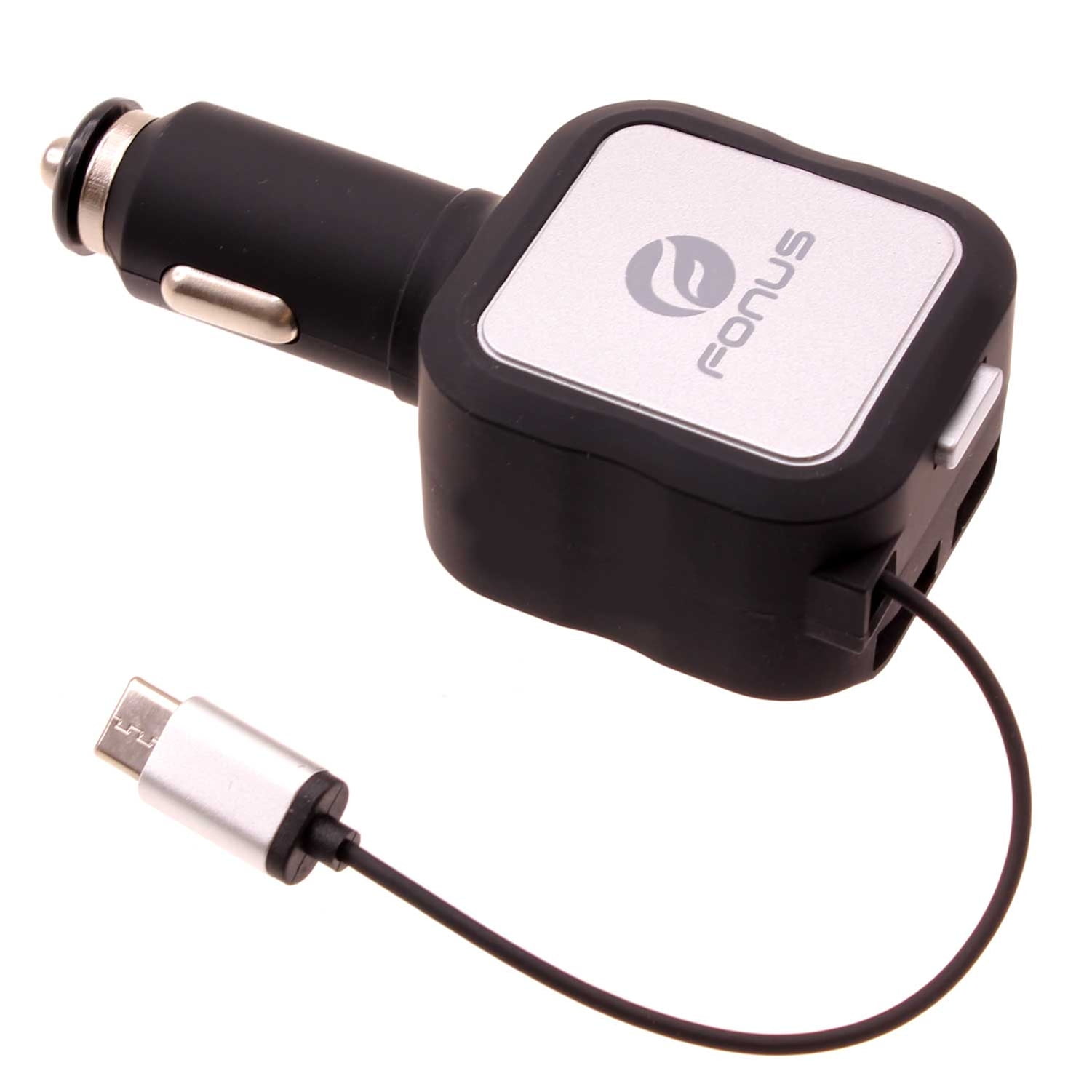 Retractable Car Charger for Samsung Galaxy S25/Ultra/Plus - 4.8Amp Type-C 2-Port USB Fast Charge DC
