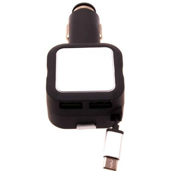 Retractable Car Charger for Samsung Galaxy Z Fold4 Phone - 4.8Amp Type-C 2-Port USB Fast Charge DC X8A Compatible With Galaxy Z Fold4 Model